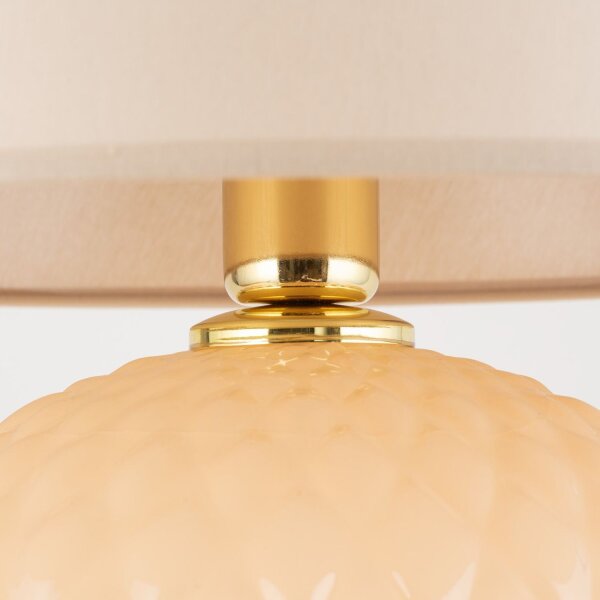 Nachttischlampe Glas Stoff 60 cm Klassisch E27 Ecru Beige