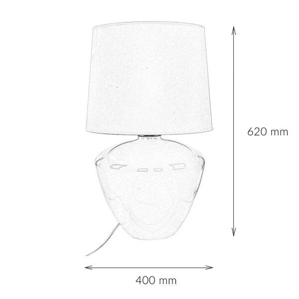 Lampe de table blanc argent grand 62 cm tissu verre E27