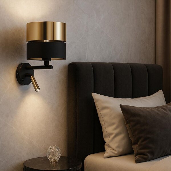 Wandleuchte mit Schalter Stoff Metall Schwarz Gold E27