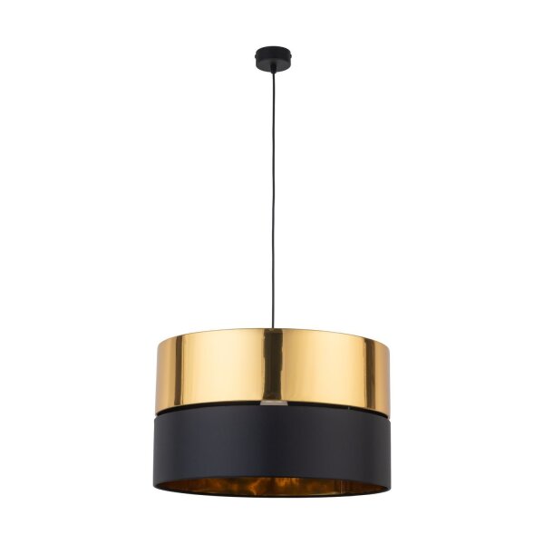 Hängelampe rund Ø 50 cm Stoff Metall E27 Schwarz Gold