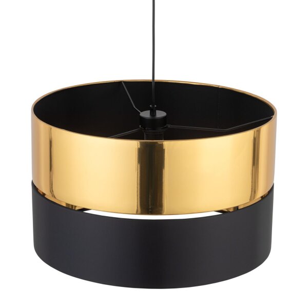 Hängelampe rund Ø 50 cm Stoff Metall E27 Schwarz Gold