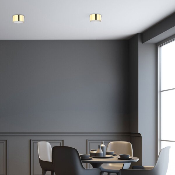 Spot de plafond en métal petit Ø 8 cm plat faible éblouissement en or