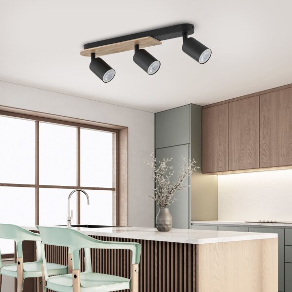Spot à poser 3 flammes GU10 51 cm Métal Bois Moderne