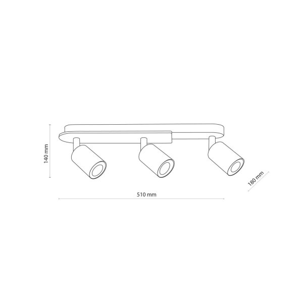 Spot à poser 3 flammes GU10 51 cm Métal Bois Moderne