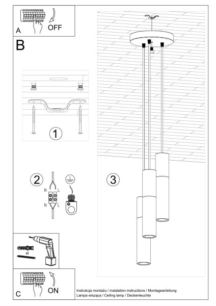 Lampe à suspendre Noir Gris Ø 20 cm Métal Béton 3 flammes