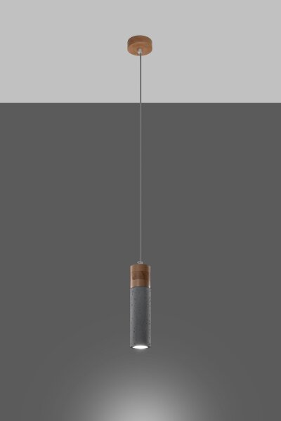 Pendelleuchte Beton Holz Ø 7 cm schmal Grau GU10