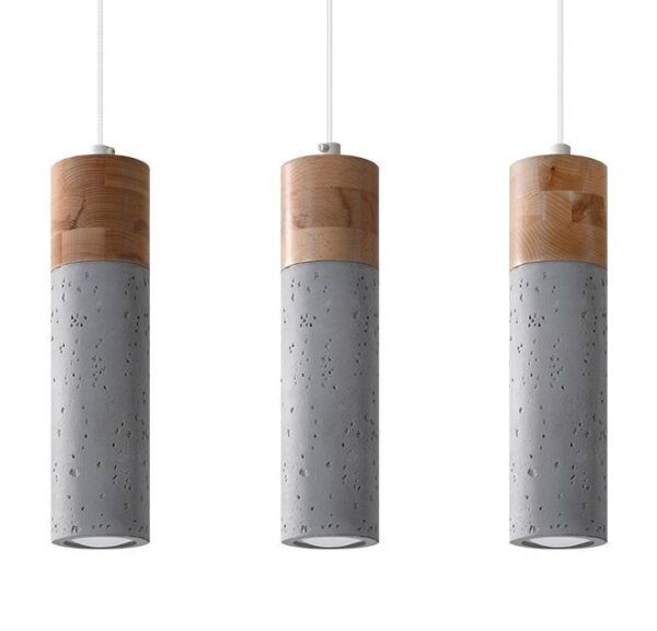 Graue Hängelampe 3-flammig Beton Holz verstellbar GU10