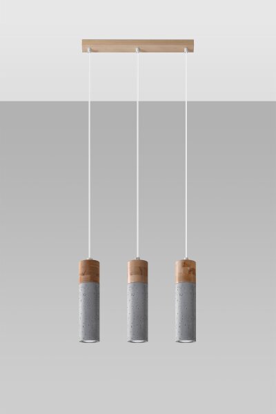 Graue Hängelampe 3-flammig Beton Holz verstellbar GU10