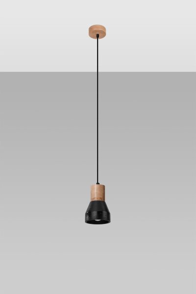 Hängelampe Schwarz Beton Holz Skandinavisch Ø 12 cm