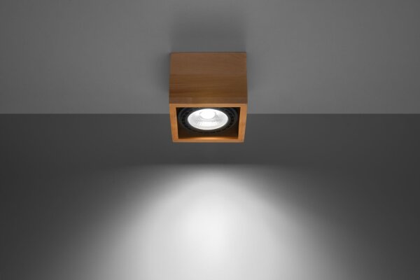 Spot Lampe Holz quadratisch B: 14 cm klein flach GU10