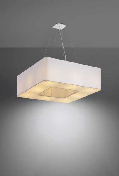Eckige Hängelampe Weiß Stoff B: 60 cm blendarm 8x E27