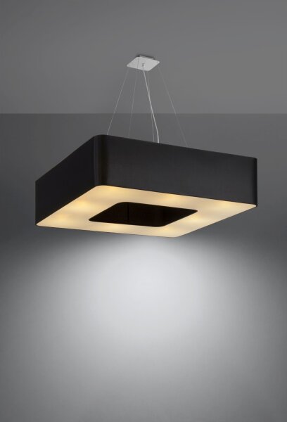 Suspension noir 80 cm large tissu 8x E27 carré