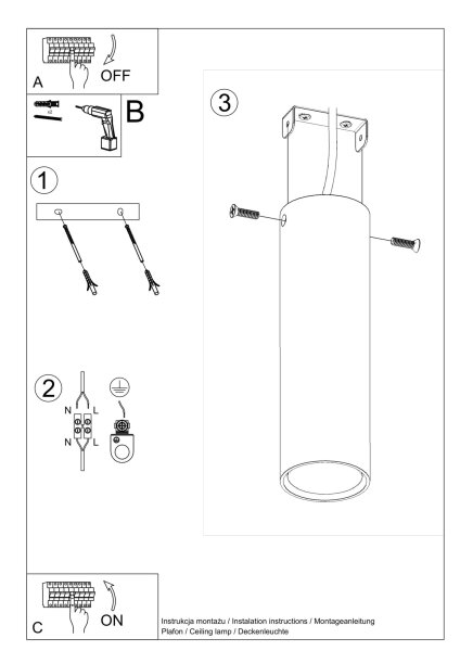 Deckenspot Schwarz 20 cm hoch Ø 6 cm schmal GU10 Metall
