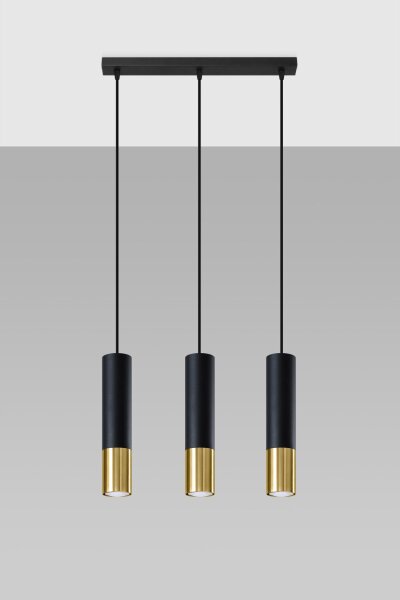 Hängelampe 3-flammig B: 45 cm Schwarz Gold länglich
