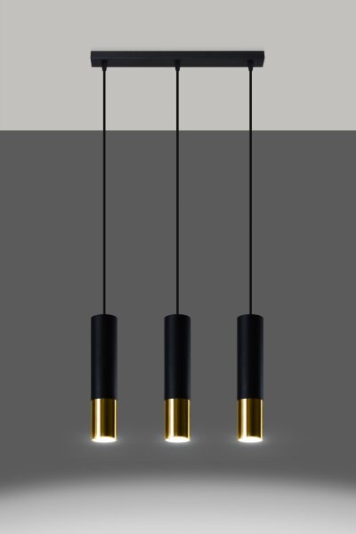 Hängelampe 3-flammig B: 45 cm Schwarz Gold länglich