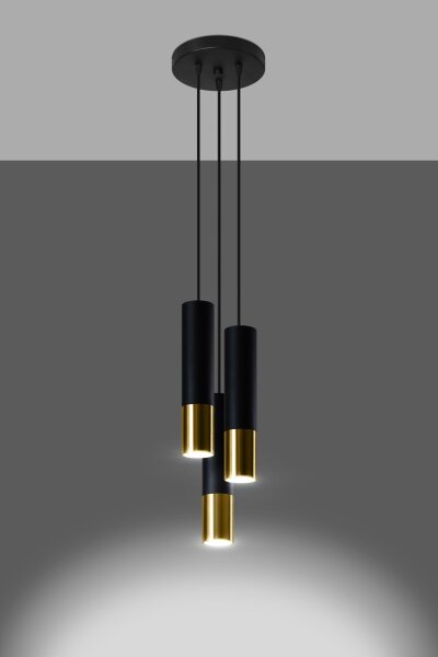 Lampe à suspendre noir or 3-flamme GU10 métal