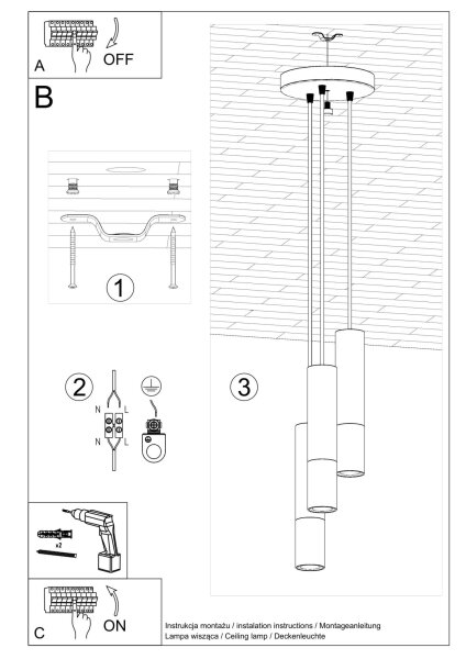 Lampe à suspendre noir or 3-flamme GU10 métal
