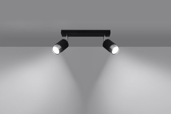 Spot de plafond noir chrome 30 cm métal 2 flammes