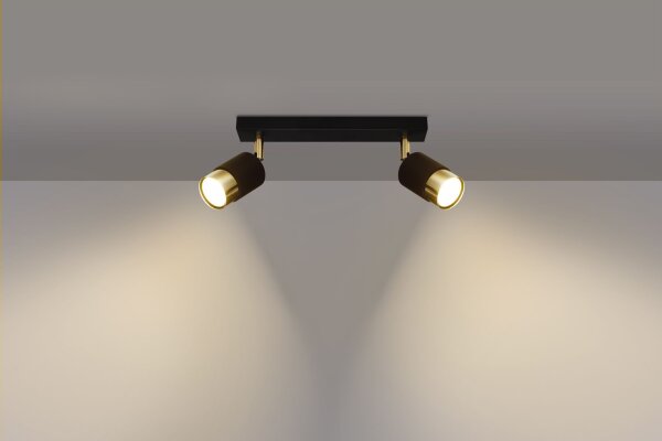 Deckenstrahler Schwarz Gold 30 cm länglich 2-flammig GU10
