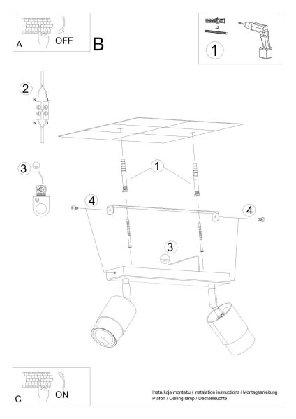 Deckenstrahler Schwarz Gold 30 cm länglich 2-flammig GU10