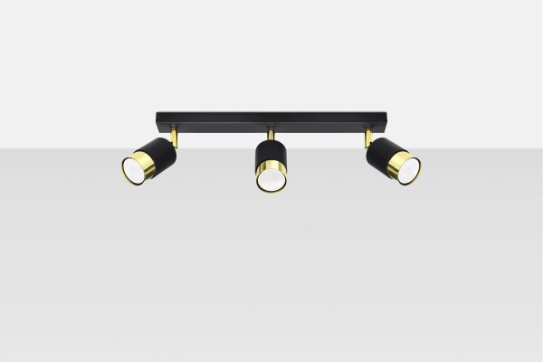 Deckenstrahler Metall Schwarz Gold 3-flammig 45 cm lang