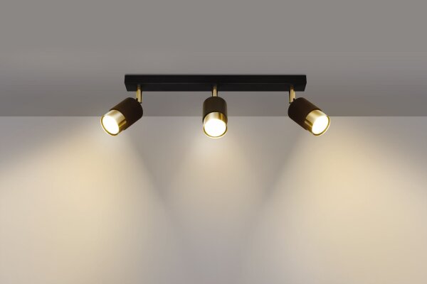 Deckenstrahler Metall Schwarz Gold 3-flammig 45 cm lang