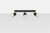 Spot de plafond métal noir or 3 flammes 45 cm de long