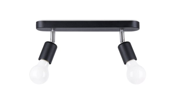 Plafonnier 2 flammes noir métal 33 cm long E27