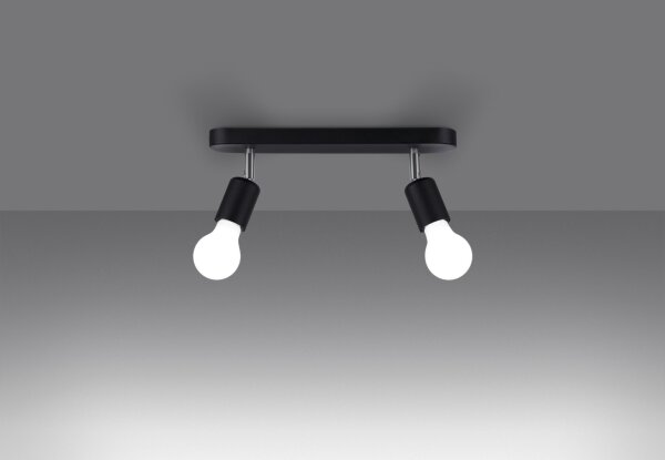 Plafonnier 2 flammes noir métal 33 cm long E27
