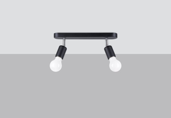 Plafonnier 2 flammes noir métal 33 cm long E27