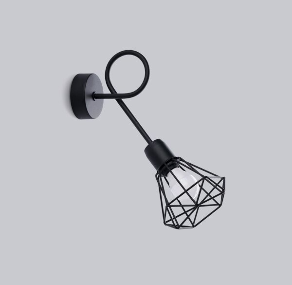 Wandlampe Schwarz lang Retro E27 Käfigschirm BUNA