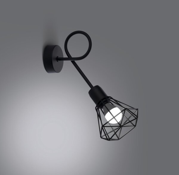 Wandlampe Schwarz lang Retro E27 Käfigschirm BUNA