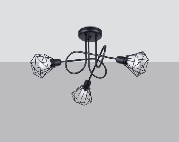 Plafonnier rétro métal noir largeur 48 cm 3 flammes