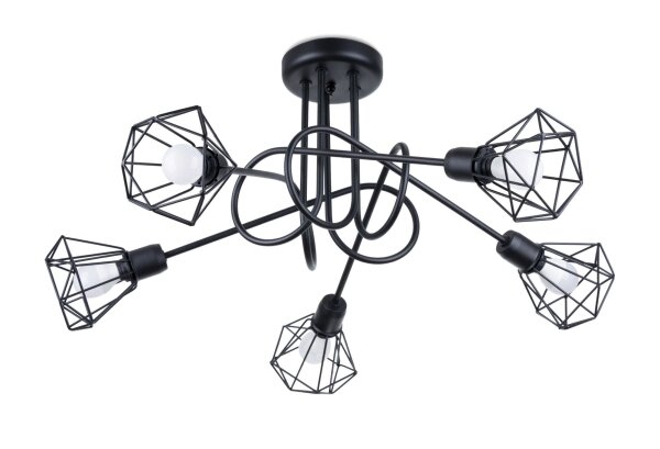 Deckenleuchte Metall 58 cm breit Drahtschirm Schwarz