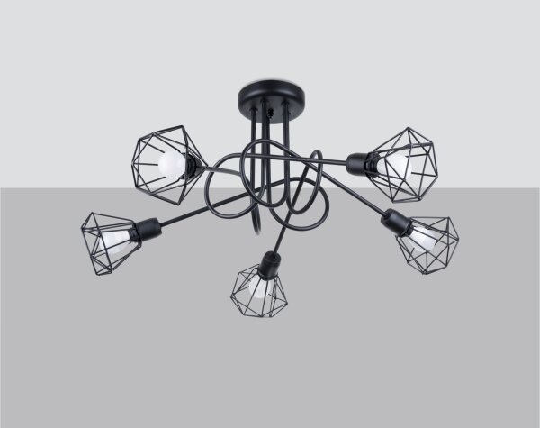 Deckenleuchte Metall 58 cm breit Drahtschirm Schwarz