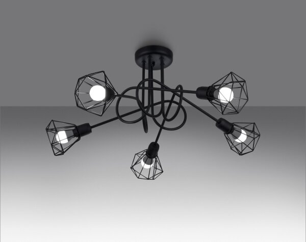 Deckenleuchte Metall 58 cm breit Drahtschirm Schwarz