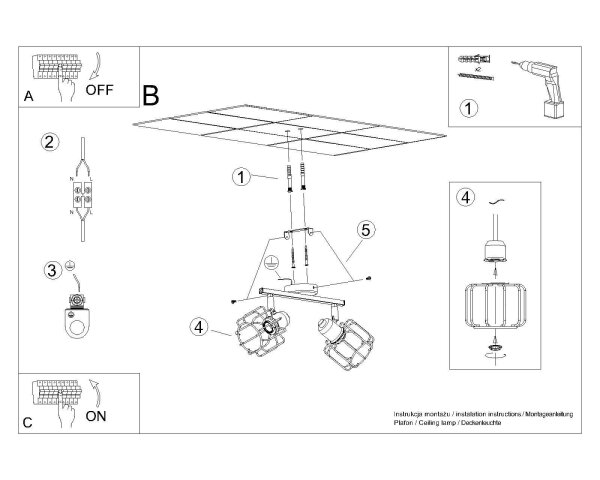 Projecteur de plafond noir orientable 2 flammes E14 Retro