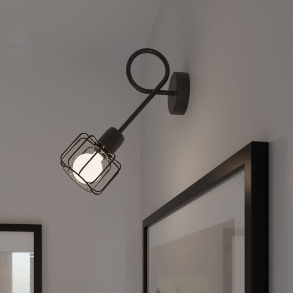 Wandleuchte Schwarz Metall Retro E14 Käfigschirm TISTA