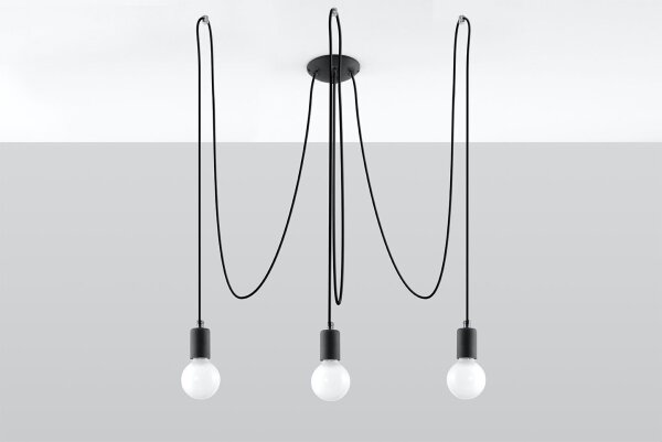 Schwarze Pendelleuchte Retro 3-flammig max. 3 m flexibel