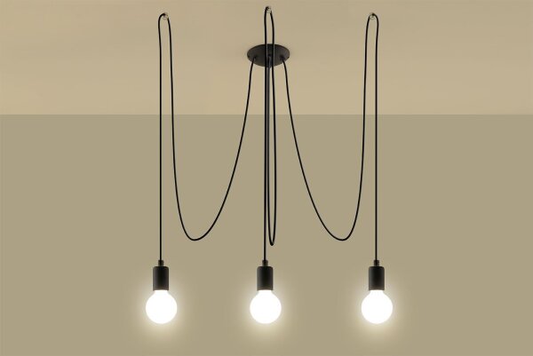 Schwarze Pendelleuchte Retro 3-flammig max. 3 m flexibel