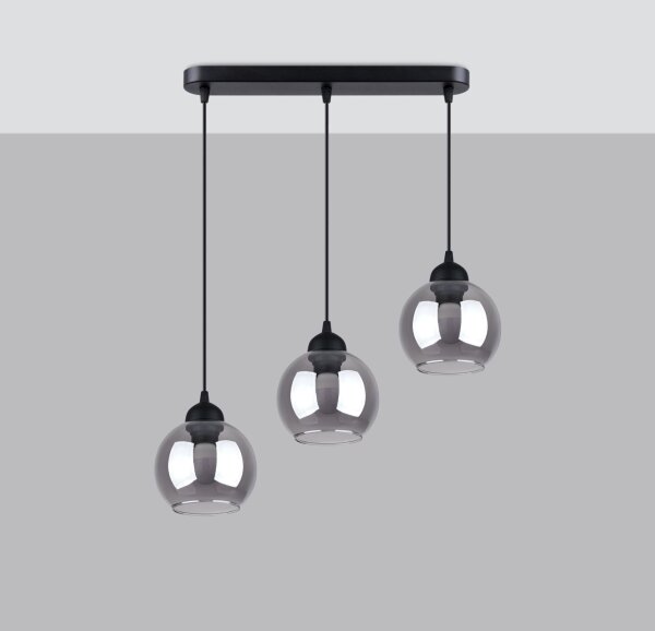 Hängelampe Esstisch Modern Schwarz 3-flammig Rauchglas