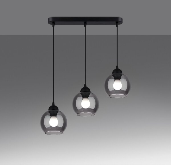 Hängelampe Esstisch Modern Schwarz 3-flammig Rauchglas