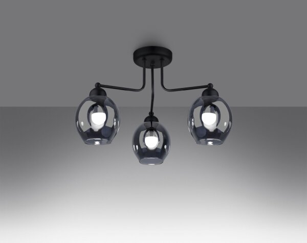 Deckenlampe 3-flammig Schwarz Rauchglas E27 Modern