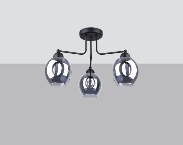 Deckenlampe 3-flammig Schwarz Rauchglas E27 Modern