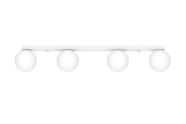 Plafonnier blanc 88 cm de long verre métal 4-flamme G9