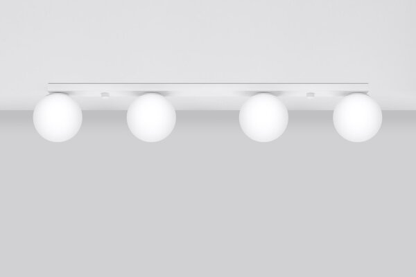 Plafonnier blanc 88 cm de long verre métal 4-flamme G9