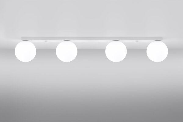 Plafonnier blanc 88 cm de long verre métal 4-flamme G9