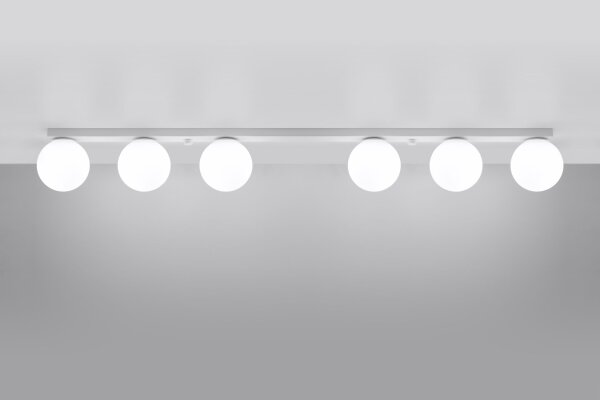 Plafonnier blanc long 120 cm verre métal 6x G9