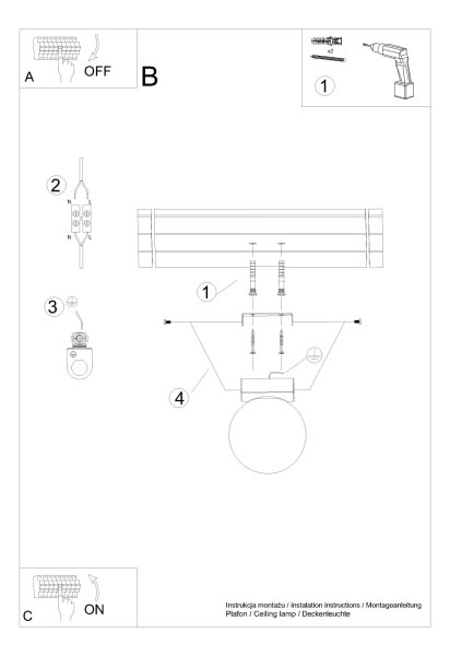 Deckenlampe Kugelschirm Ø 12 cm Weiß Schwarz G9 Glas