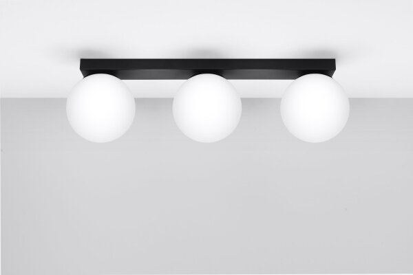 Plafonnier noir blanc 3 flammes 50 cm de long RAMSI